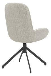 Moderner Stuhl mit hellgrauem Stoffbezug und schwarzem Metallgestell, Rückansicht