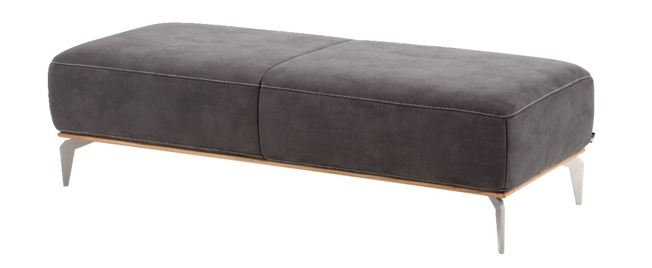 Großer, rechteckiger Hocker in Dunkelgrau mit Metallbeinen, seitliche Perspektive
