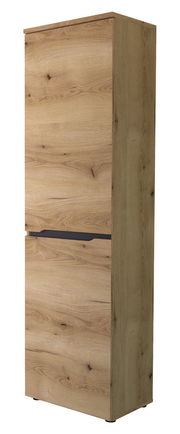 Holzfarbener XL-Schuh- und Garderobenschrank in seitlicher Perspektive