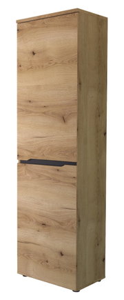 Holzfarbener XL-Schuh- und Garderobenschrank in seitlicher Perspektive