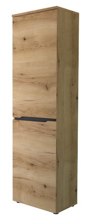 Holzfarbener XL-Schuh- und Garderobenschrank in seitlicher Perspektive