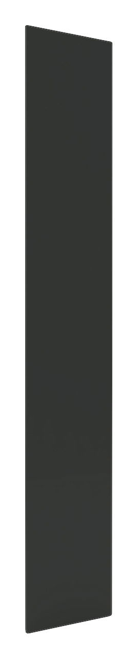 Anthrazitfarbene Tür in schmalem, hohen Design, seitliche Perspektive