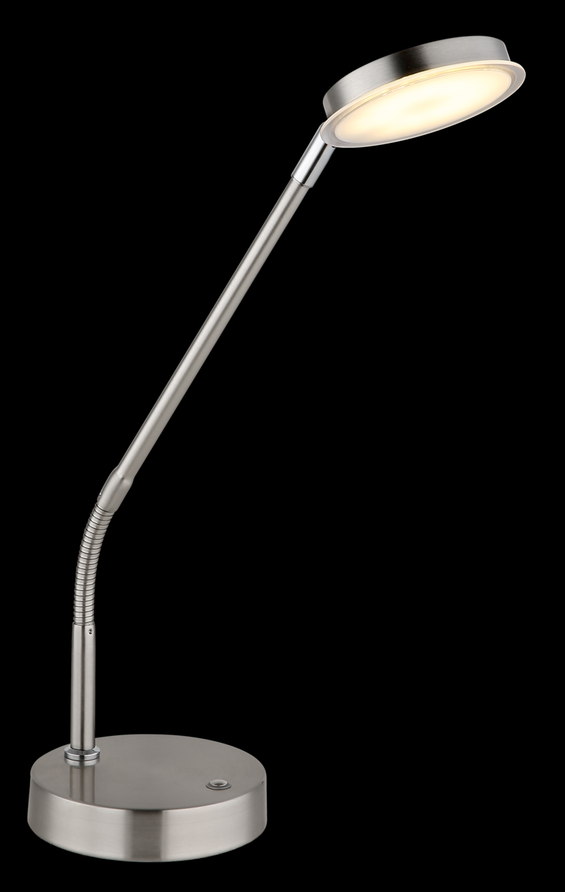 Moderne LED-Tischleuchte aus Metall in seitlicher Perspektive