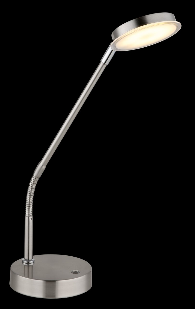 Moderne LED-Tischleuchte aus Metall in seitlicher Perspektive