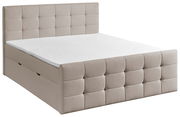 Boxbett mit gepolstertem Kopfteil und Stauraum, seitliche Perspektive