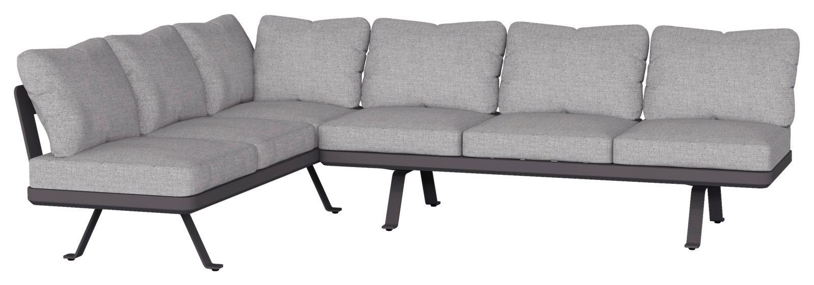 Graue Lounge-Rückenlehne in L-Form, seitliche Perspektive