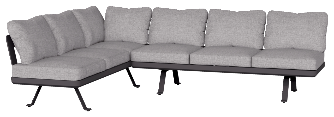 Graue Lounge-Rückenlehne in L-Form, seitliche Perspektive