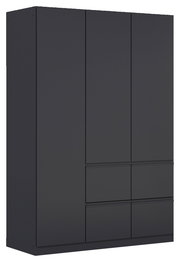 Drehtürenschrank 3-türig in dunklem Design, seitliche Perspektive