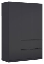 Drehtürenschrank 3-türig in dunklem Design, seitliche Perspektive