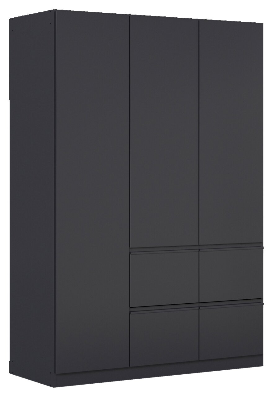Drehtürenschrank 3-türig in dunklem Design, seitliche Perspektive