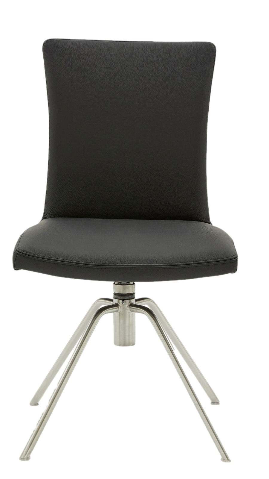 Moderner schwarzer Stuhl mit Metallgestell, Frontalansicht