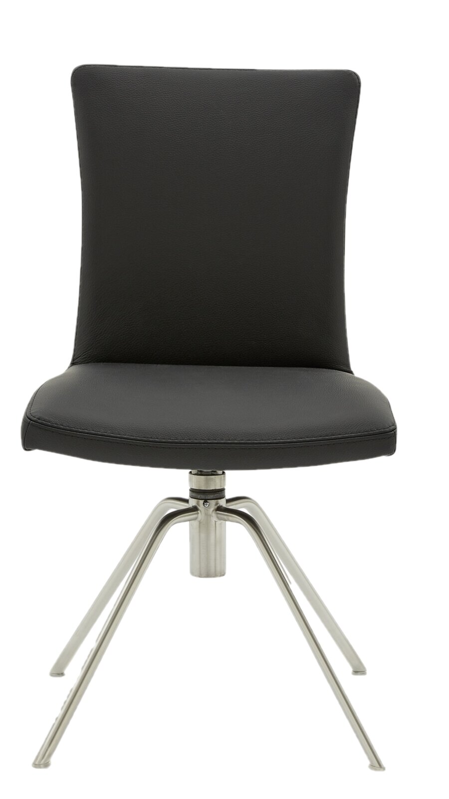 Moderner schwarzer Stuhl mit Metallgestell, Frontalansicht