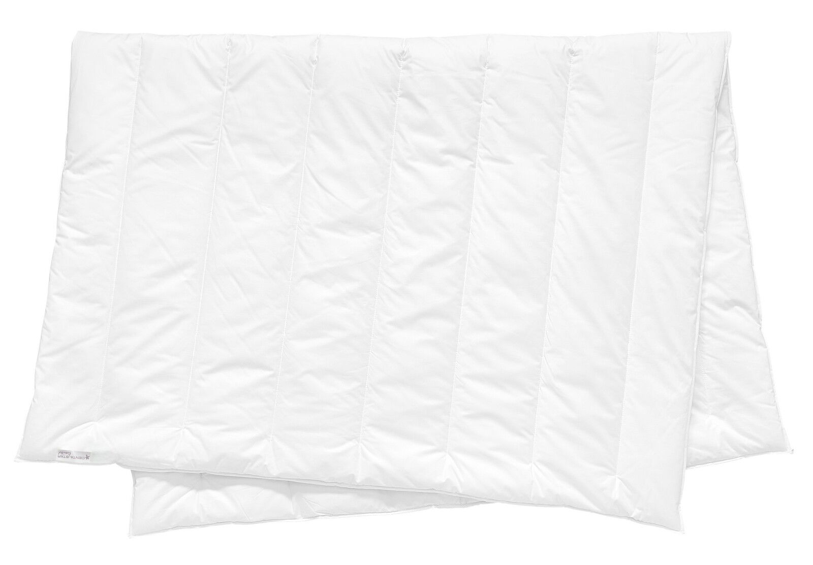 Weiße Ganzjahresdecke 135x200cm, von oben fotografiert, mit gestepptem Design