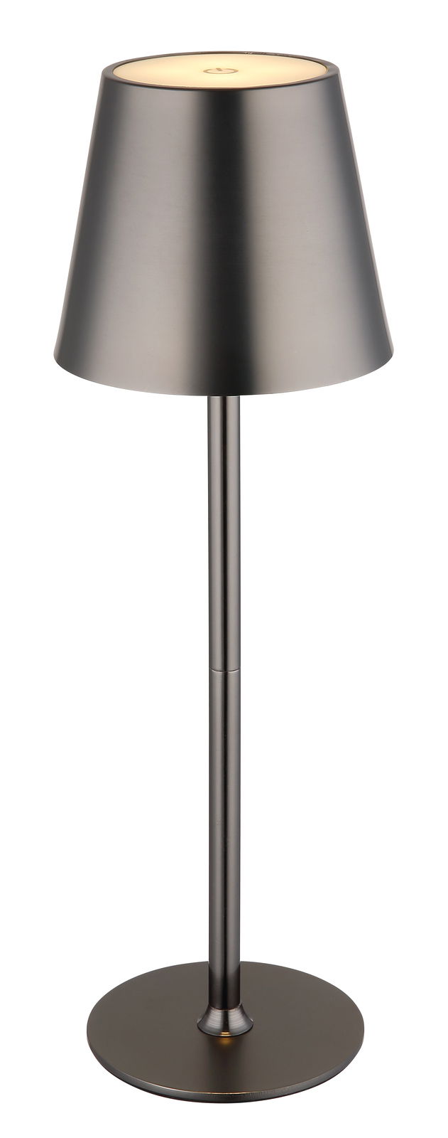 Moderne Tischleuchte VANNIE in Metalloptik, seitliche Perspektive