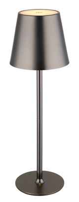 Moderne Tischleuchte VANNIE in Metalloptik, seitliche Perspektive