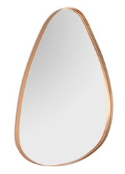 Asymmetrischer Spiegel mit elegantem, schmalem Rahmen in Kupferoptik, seitliche Perspektive
