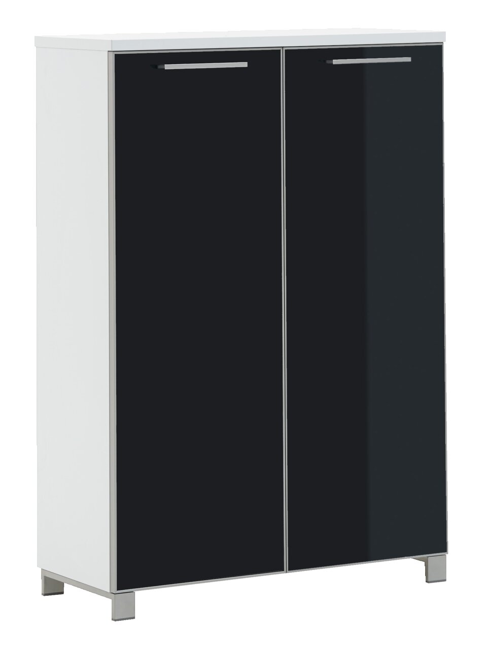 VOSS Hoch-Schuhkommode SANTINA Hoch-Schuhkommode mit zwei schwarzen Türen und silbernen Griffen, seitliche Perspektive