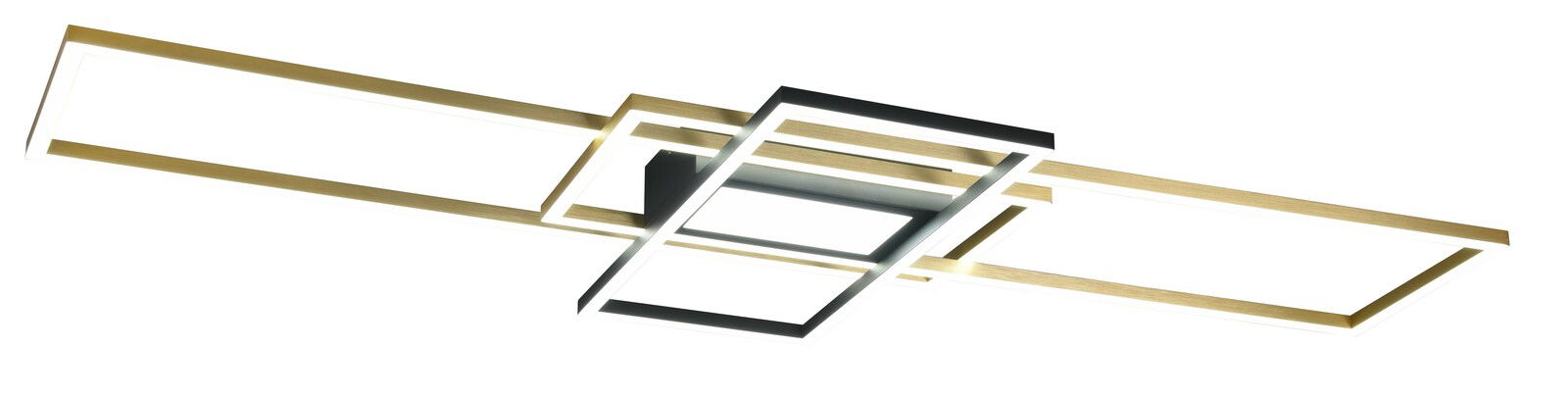 Moderne LED-Deckenleuchte IRVINE, 60W, mit geometrischem Design in Gold und Schwarz, seitliche Perspektive