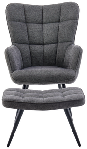 Grauer Sessel mit Hocker, Vorderansicht