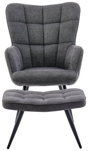 Grauer Sessel mit Hocker, Vorderansicht