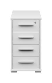 Weißer Anstellcontainer mit vier Schubladen, frontal betrachtet