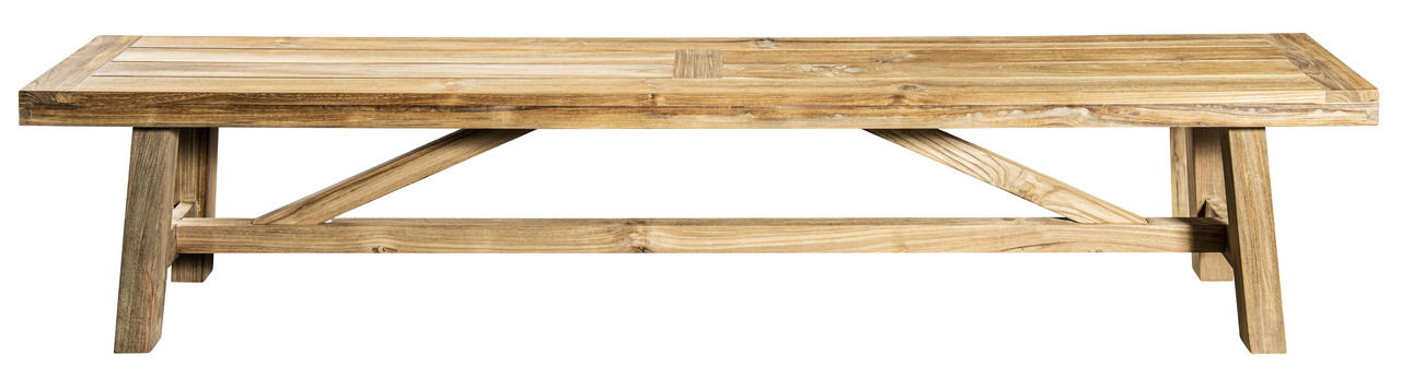 Holz-Gartenbank aus hellem Holz, seitliche Perspektive