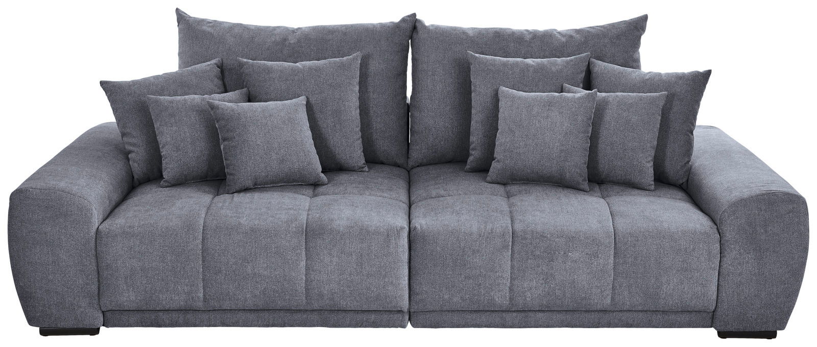 Graues Big-Sofa mit mehreren Kissen, Frontalansicht