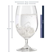 Wasserglas Daily 370ml, Seitenansicht mit Eiswürfeln und sprudelndem Wasser gefüllt, Maße: 152 mm hoch, 79 mm Durchmesser.