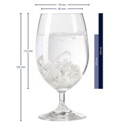 Wasserglas Daily 370ml, Seitenansicht mit Eiswürfeln und sprudelndem Wasser gefüllt, Maße: 152 mm hoch, 79 mm Durchmesser.