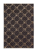 Teppich mit schwarzem Hintergrund und goldfarbenem Kornblumenmuster, Draufsicht
