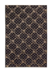 Teppich mit schwarzem Hintergrund und goldfarbenem Kornblumenmuster, Draufsicht