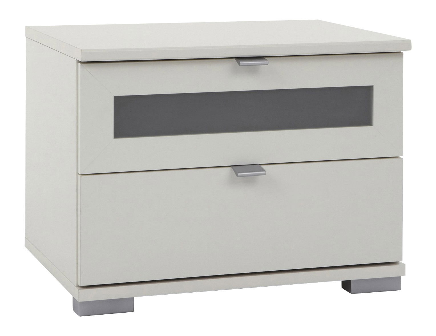 Z2 Nachtkonsole Box Weiße Nachtkonsole mit zwei Schubladen, moderne Griffe und rechteckigem Design, seitliche Perspektive