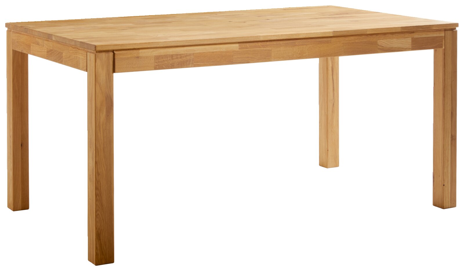 Holzesstisch in rechteckiger Form, aus hellem Holz, seitliche Perspektive