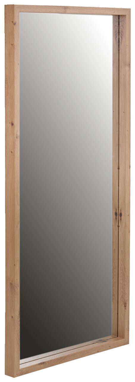 Rechteckiger Spiegel mit Holzrahmen, seitliche Perspektive