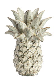 Keramik-Ornament in Form einer Ananas, aus der Frontalperspektive fotografiert.