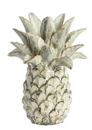 Keramik-Ornament in Form einer Ananas, aus der Frontalperspektive fotografiert.