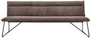 Frontansicht einer modernen Sitzbank mit braunem Stoffbezug und schwarzen Metallbeinen.