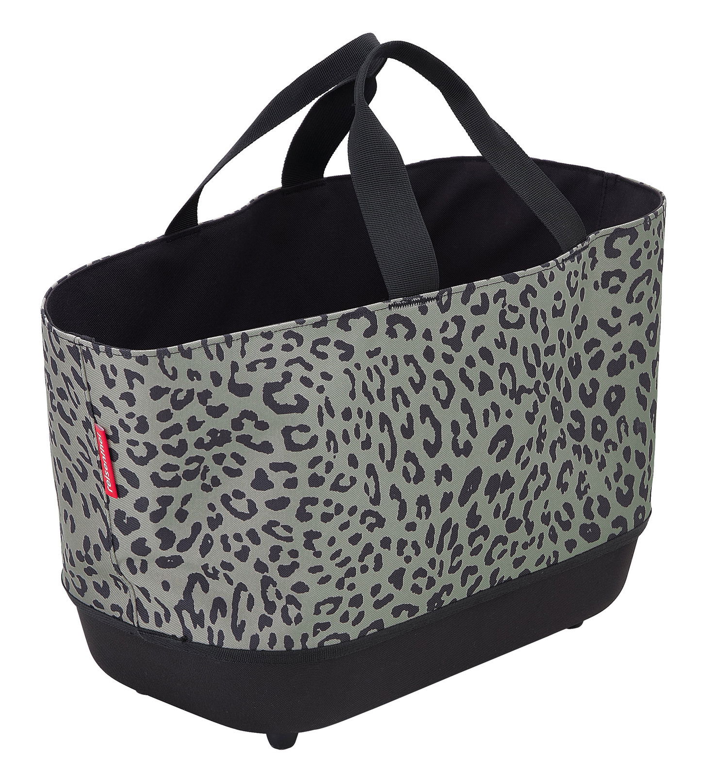 Einkaufskorb mit Leopardenmuster, seitliche Perspektive