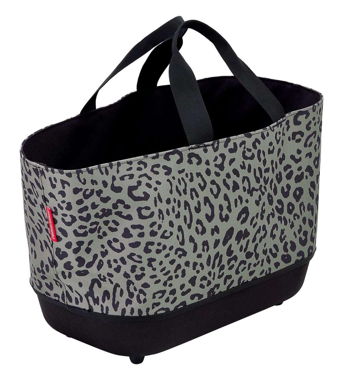 Einkaufskorb mit Leopardenmuster, seitliche Perspektive
