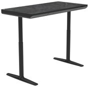 Moderner E-Schreibtisch mit schwarzer Marmoroptik, höhenverstellbar, seitliche Perspektive