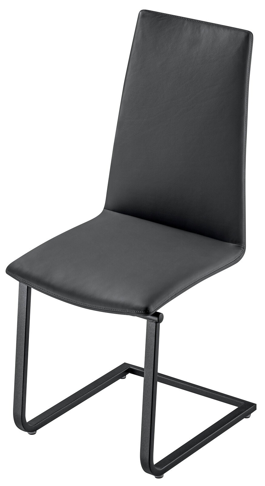 Moderner schwarzer Freischwinger-Stuhl aus Leder, seitliche Perspektive