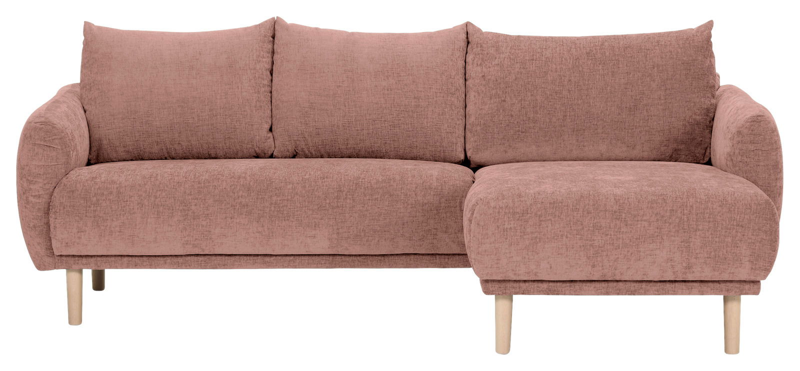 Rosa Ecksofa mit Ottomane rechts, Vorderansicht