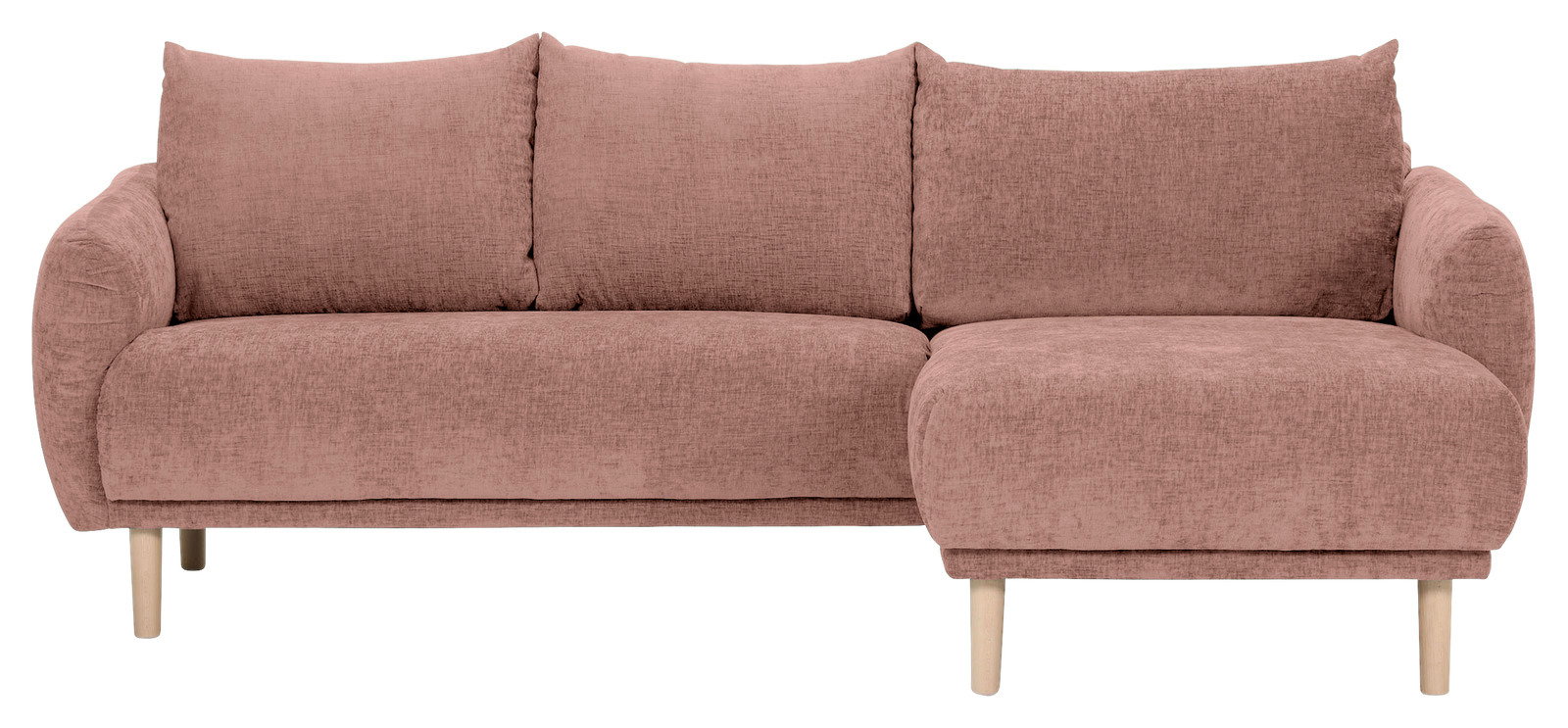 Rosa Ecksofa mit Ottomane rechts, Vorderansicht
