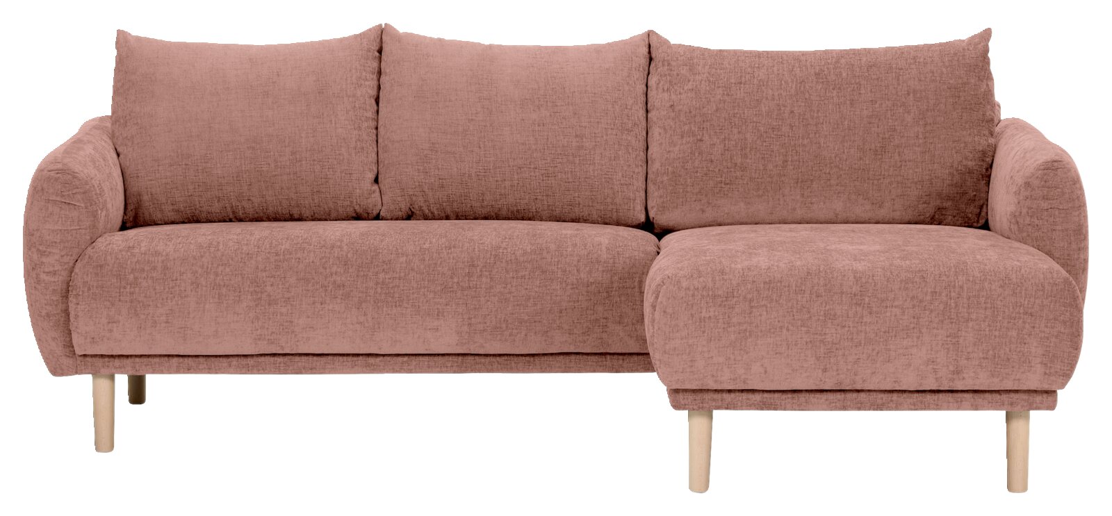Rosa Ecksofa mit Ottomane rechts, Vorderansicht