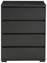 Schwarze Hochkommode mit vier Schubladen, frontale Ansicht