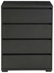 Schwarze Hochkommode mit vier Schubladen, frontale Ansicht