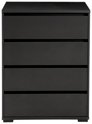 Schwarze Hochkommode mit vier Schubladen, frontale Ansicht
