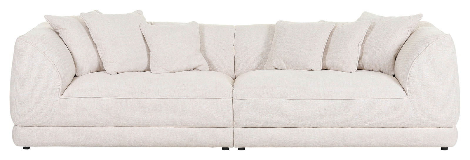 Großes, cremefarbenes Big-Sofa mit mehreren Kissen, frontal fotografiert.