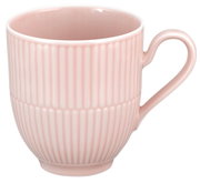 Rosa Kaffeebecher mit Henkel, geriffelte Oberfläche, seitliche Perspektive