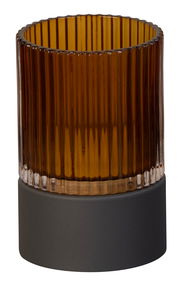 Braunes, geriffeltes Akku-Windlicht mit schwarzem Sockel, seitliche Perspektive